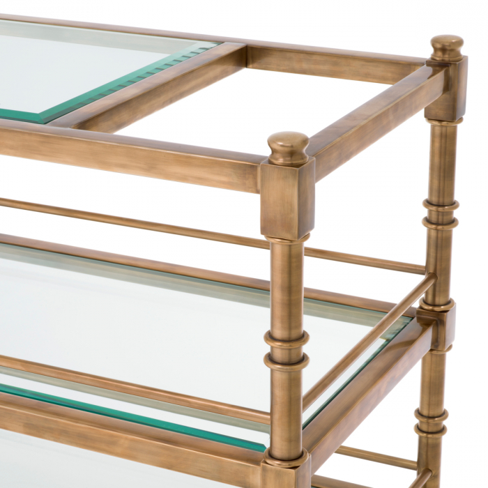 Masă de servire cu roti, Alexia, finisaj din alamă cu aspect vintage, sticlă clară teșită, Dims: L. 82 | W. 46 | H. 80  (CM) [5]