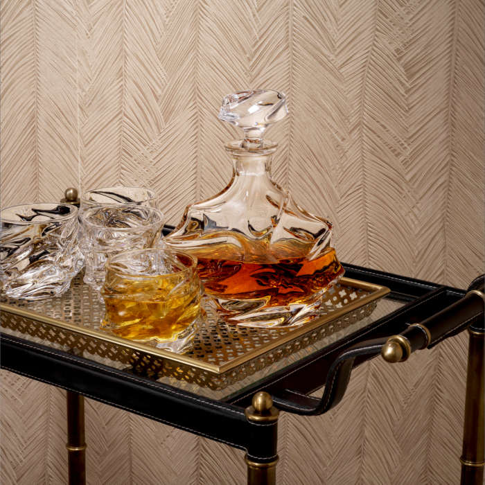 Masă de servire cu roti, Princess, finisaj din alamă cu aspect vintage, piele neagră, Dims: L. 74 | W. 44.5 | H. 84 (CM) [2]