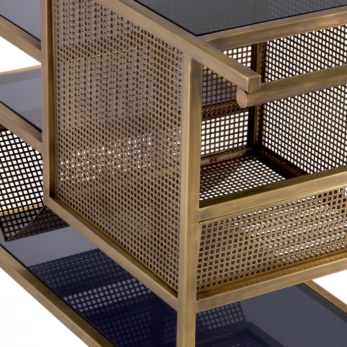 Masă de servire cu roti, Sterling, finisaj din alamă cu aspect vintage, Dims: L. 85 | W. 40 | H. 71 (CM) [6]