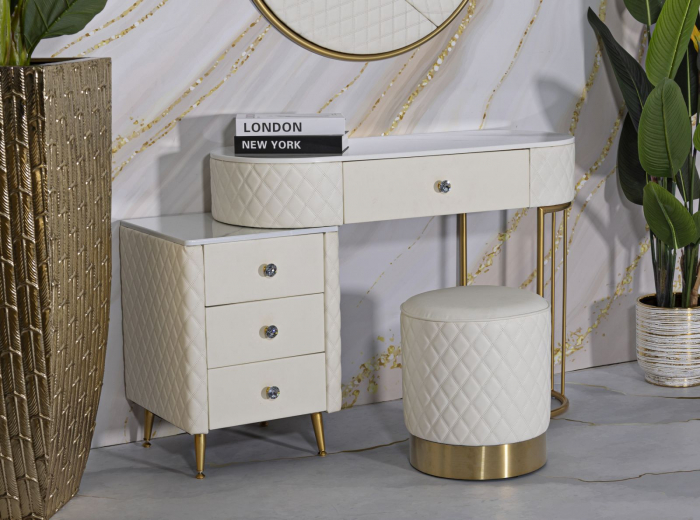 Masa de toaleta, Sharon, crem cu puf 120x40x75 cm (dimensiune puf ø36x39) [12]