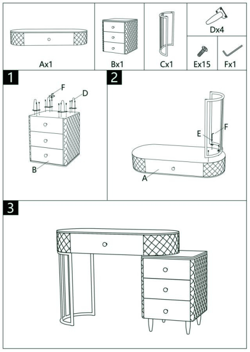 Masa de toaleta Sharon gri cu puf cu picioare argintii, 120x40x75 cm (dimensiunea pufului ø36x39) [13]