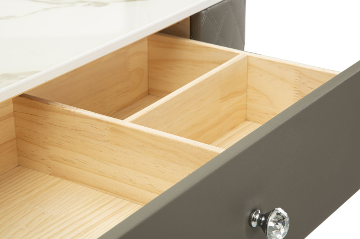 Masa de toaleta Sharon gri cu puf cu picioare argintii, 120x40x75 cm (dimensiunea pufului ø36x39) [5]