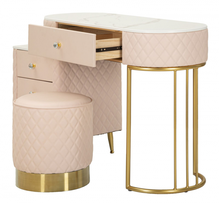 Masa de toaleta, Sharon, roz cu puf 120x40x75 cm (dimensiune puf ø36x39) [4]