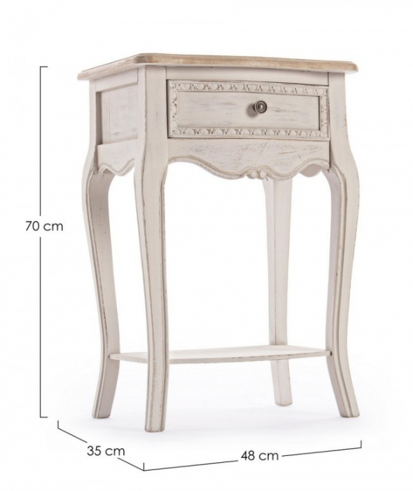 Noptiera 1 sertar Clarisse, Lemn, Alb, 48x35x70 cm [3]