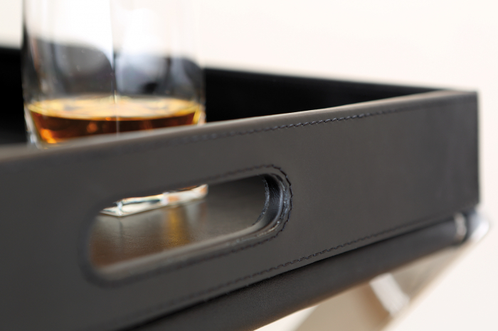 Masuta cu tava Monza, Fier/Piele/Nichel, Negru/Argintiu, 50x55x62 cm [5]