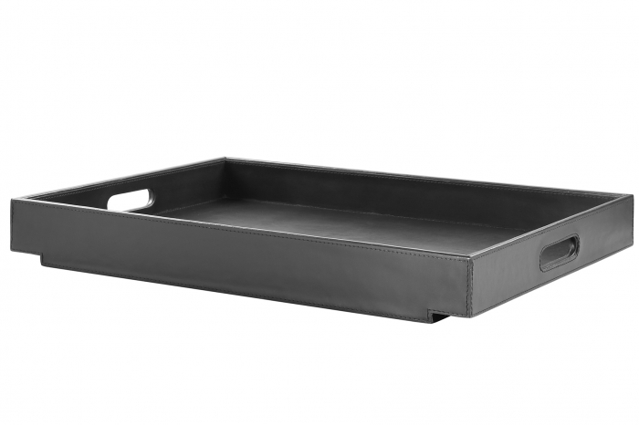 Masuta cu tava Monza, Fier/Piele/Nichel, Negru/Argintiu, 50x55x62 cm [3]