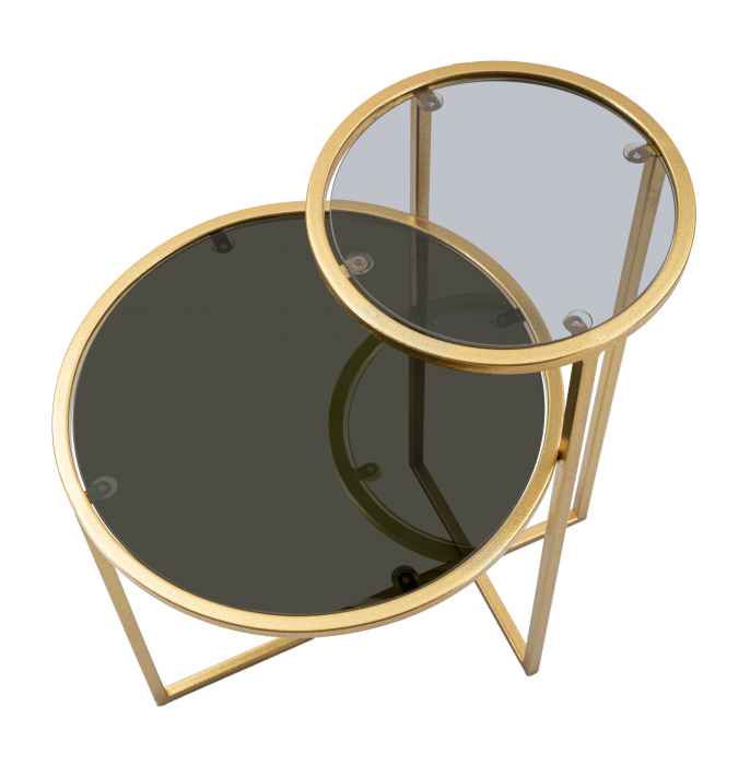 Masuta de cafea 2 Levels, Fier/Sticla, Auriu, 60.5x50x40 cm [6]