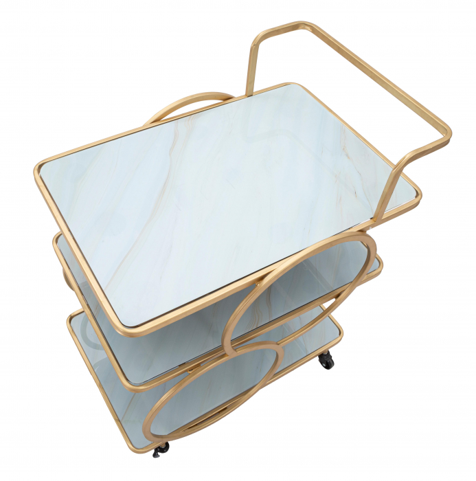Masuta de servire pe roti Glass, Fier/MDF/Sticla, Auriu/Multicolor, 79x64x46 cm [4]