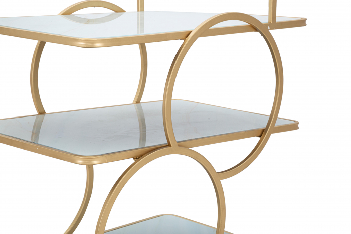 Masuta de servire pe roti Glass, Fier/MDF/Sticla, Auriu/Multicolor, 79x64x46 cm [3]