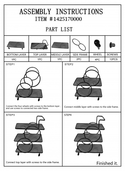 Masuta de servire pe roti Glass, Fier/MDF/Sticla, Auriu/Multicolor, 79x64x46 cm [8]