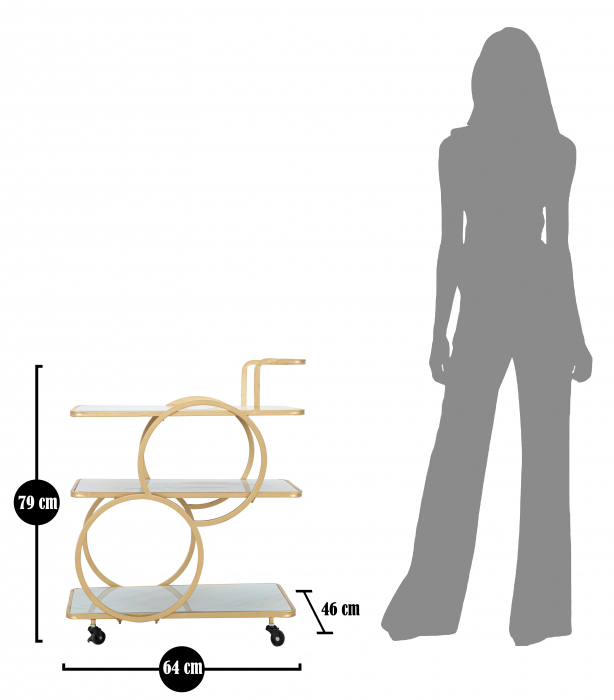 Masuta de servire pe roti Glass, Fier/MDF/Sticla, Auriu/Multicolor, 79x64x46 cm [7]