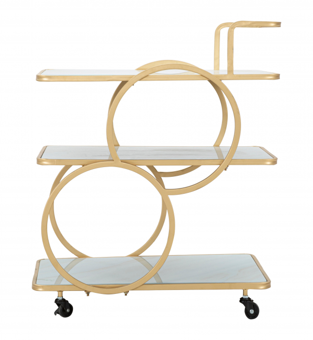 Masuta de servire pe roti Glass, Fier/MDF/Sticla, Auriu/Multicolor, 79x64x46 cm [2]