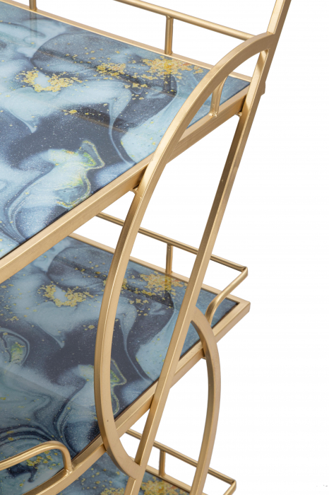 Masuta de servire pe roti Glass Mix, Fier/MDF/Sticla, Auriu/Multicolor, 84.5x71x45.5 cm [2]