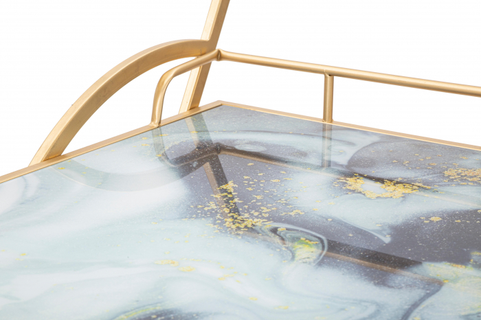 Masuta de servire pe roti Glass Mix, Fier/MDF/Sticla, Auriu/Multicolor, 84.5x71x45.5 cm [4]