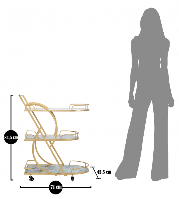 Masuta de servire pe roti Glass Mix, Fier/MDF/Sticla, Auriu/Multicolor, 84.5x71x45.5 cm [10]