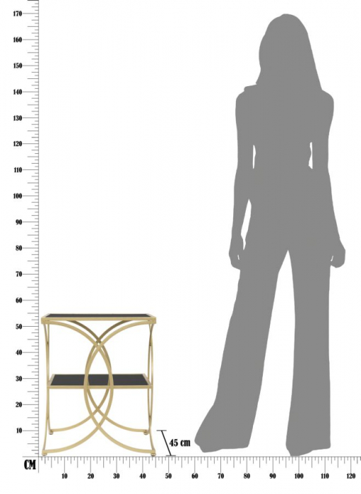 Masuta dubla, fier/MDF/oglinda, auriu/negru, 45X45X55 cm [8]