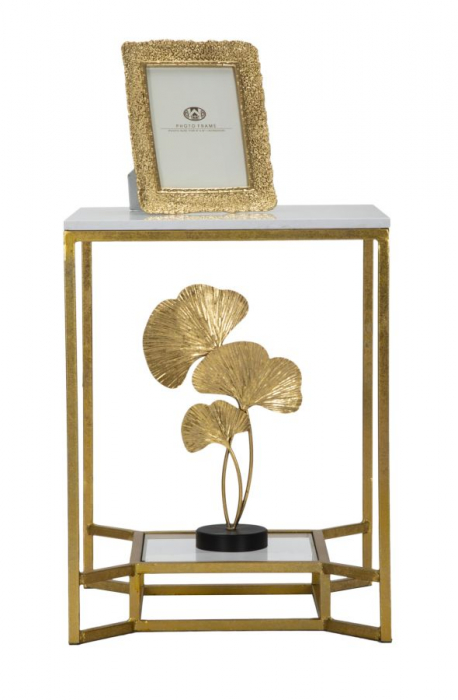 Masuta, fier/sticla/marmura artificiala, auriu/alb, 47X47X60 cm [5]