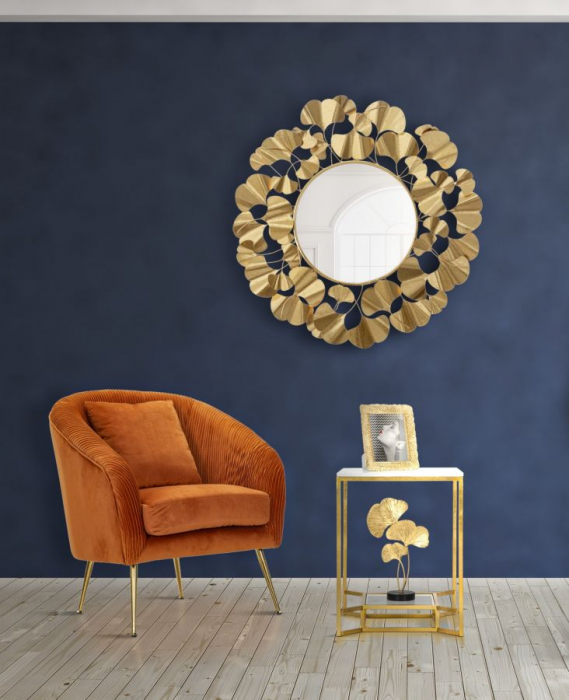 Masuta, fier/sticla/marmura artificiala, auriu/alb, 47X47X60 cm [8]