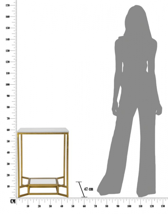 Masuta, fier/sticla/marmura artificiala, auriu/alb, 47X47X60 cm [7]