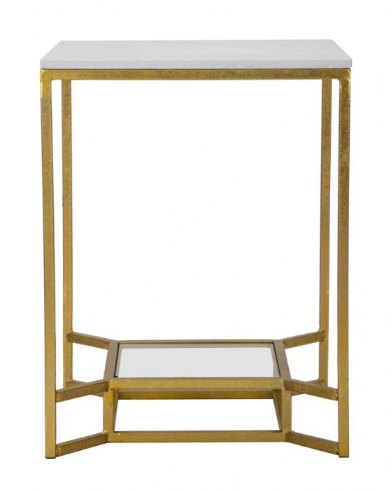 Masuta, fier/sticla/marmura artificiala, auriu/alb, 47X47X60 cm [2]
