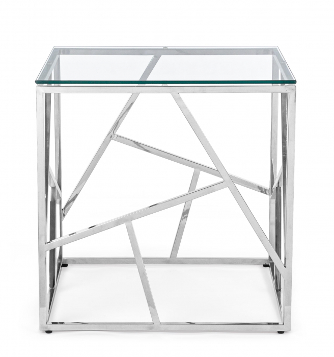 Masuta Rayan, Otel/Sticla, Argintiu/Transparent, 55x55x55 cm [3]