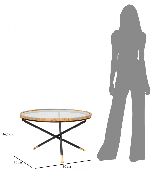 Masuta Saint Barth, Fier/Sticla/Rattan, Multicolor, 46.5x80x80 cm [3]