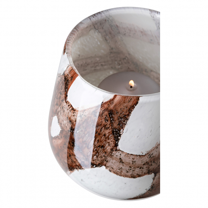 MELLA, Vază, Stormlight, Sticlă, netedă, maro, alb, L. 11 cm, l. 11 cm, H 9,5 cm, D 11 cm [4]