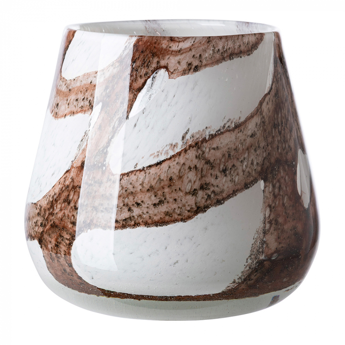 MELLA, Vază, Stormlight, Sticlă, netedă, maro, alb, L. 11 cm, l. 11 cm, H 9,5 cm, D 11 cm [7]
