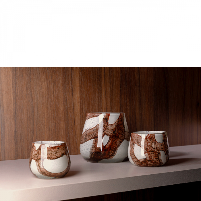 MELLA, Vază, Stormlight, Sticlă, netedă, maro, alb, L. 18,5 cm, L. 18,5 cm, H 17 cm, D 18,5 cm [6]