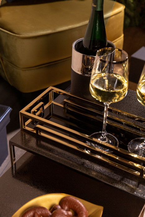 MERANO, Tava din sticlă, auriu, Sticlă neagra, 40x15x6 cm [2]