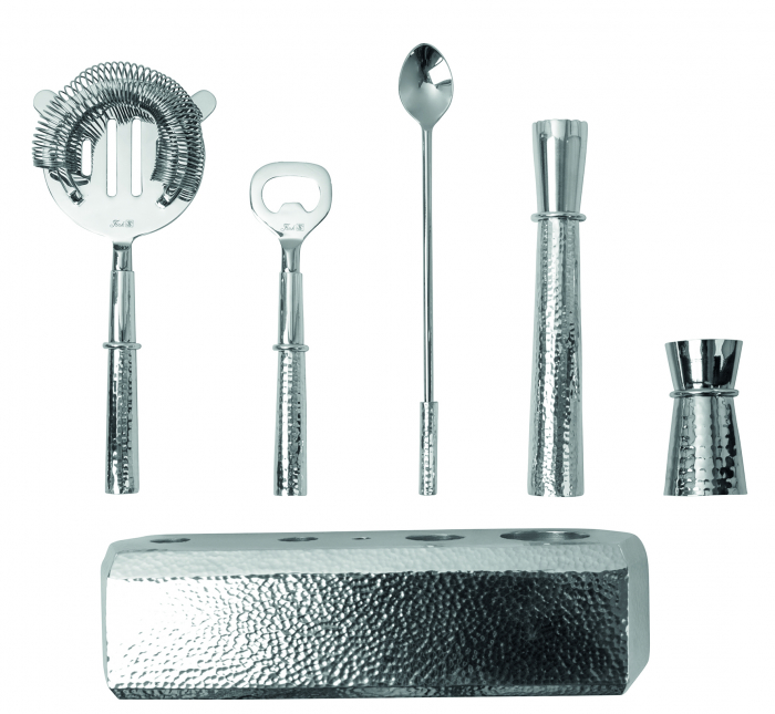 NASSAU, Set accesorii bar, otel inoxidabil, ciocanit (baza cu sita, lingura, deschizator de sticle, pistil, masura bar) [10]