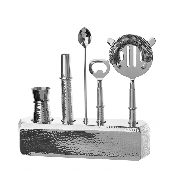 NASSAU, Set accesorii bar, otel inoxidabil, ciocanit (baza cu sita, lingura, deschizator de sticle, pistil, masura bar) [8]
