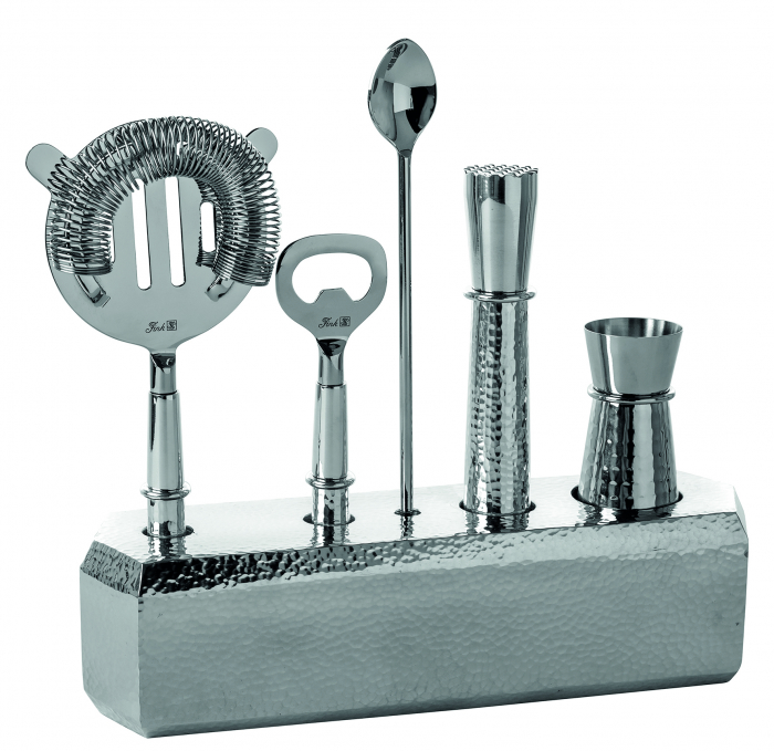 NASSAU, Set accesorii bar, otel inoxidabil, ciocanit (baza cu sita, lingura, deschizator de sticle, pistil, masura bar) [9]