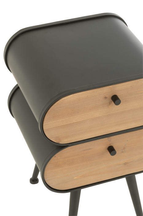 Noptiera din lemn de brad si metal, negru/bej deschis [6]