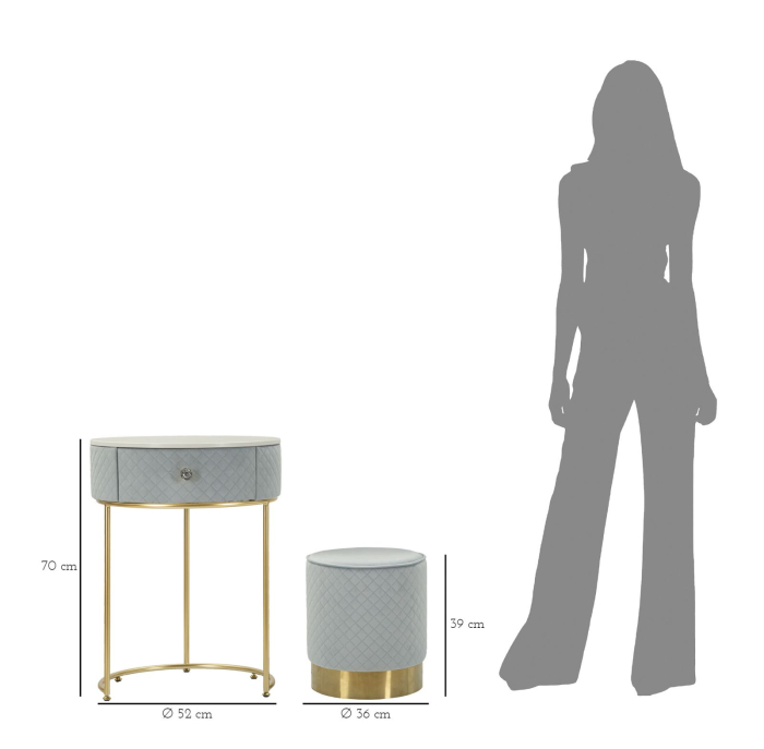 Noptiera/masa de toaleta cu puf, Vellit, albastru deschis, 52x70 cm - 36x39 cm [9]