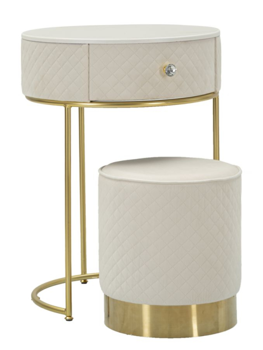 Noptiera/masa de toaleta cu puf Vellit, crem cm ø 52x70 - ø 36x39 [2]