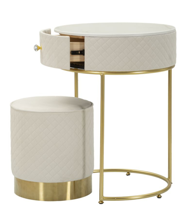 Noptiera/masa de toaleta cu puf Vellit, crem cm ø 52x70 - ø 36x39 [3]