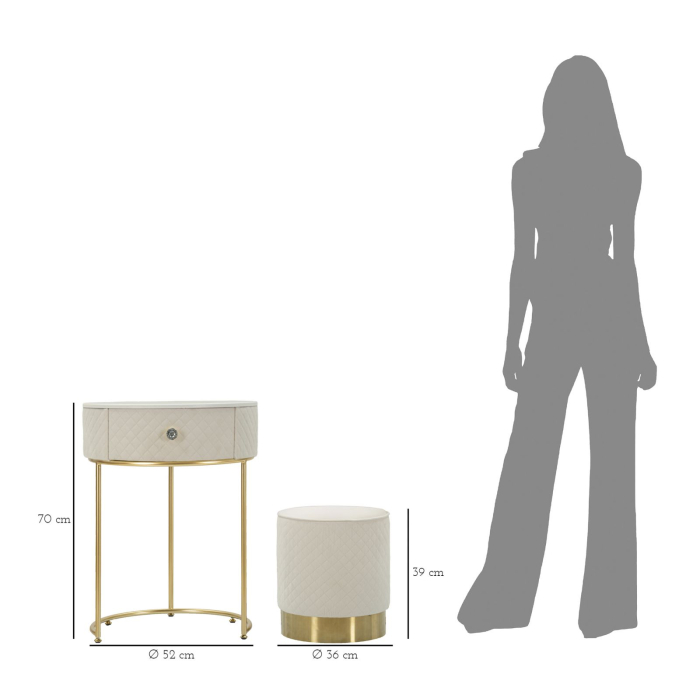 Noptiera/masa de toaleta cu puf Vellit, crem cm ø 52x70 - ø 36x39 [10]