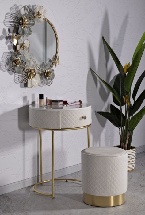 Noptiera/masa de toaleta cu puf Vellit, crem cm ø 52x70 - ø 36x39 [9]