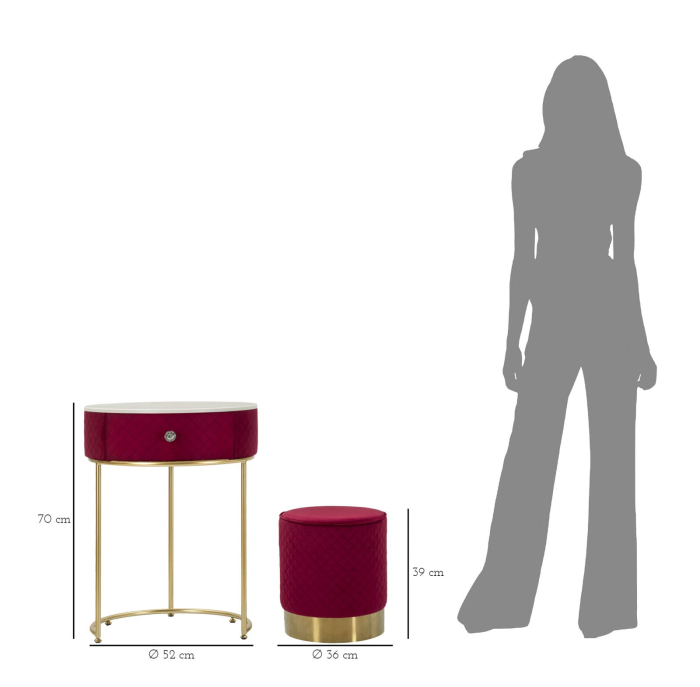 Noptiera/masa de toaleta Vellit, rosu cu puf, ø 52x70 cm - ø 36x39 cm [10]