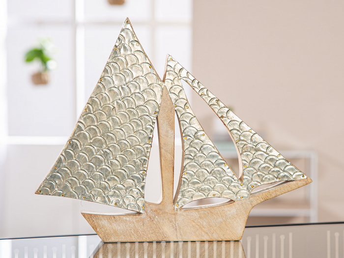 Obiect de decor, Barcă, Beach, Lemn de mango, ecru, PU 4, L. 3 cm, L. 30 cm, H. 24 cm [4]