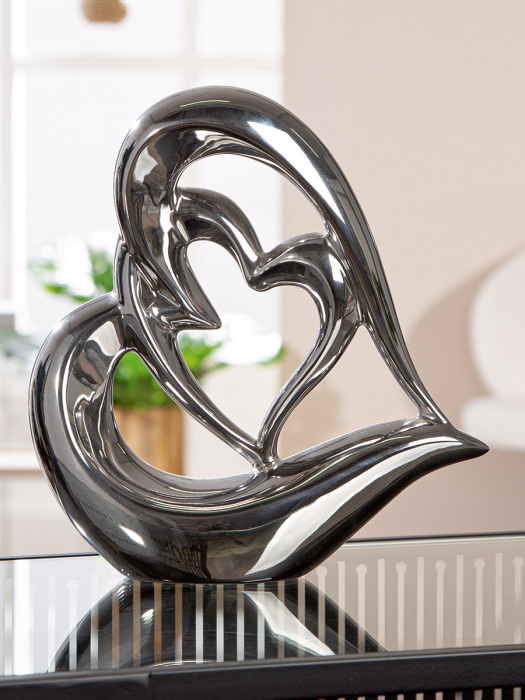 Obiect de decor, Inimă, Dragoste, Ceramica, argintiu, PU 2, L. 6,5 cm, L. 22 cm, H. 21,5 cm [4]