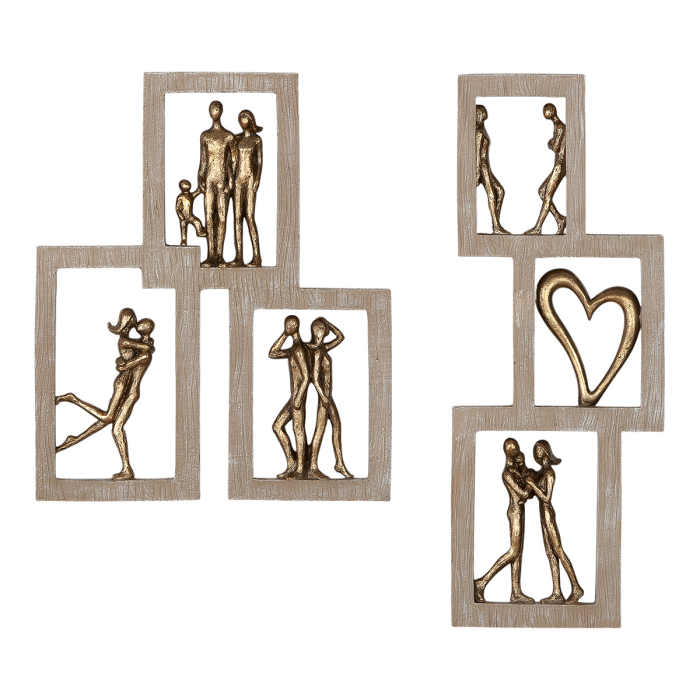 Obiect de perete, Familie, Inimă, Cuplu, Afecțiune, Polirășină, ecru, PU 2, 2 buc. asortate, L. 2 cm, L. 22 cm, H. 26 cm [2]