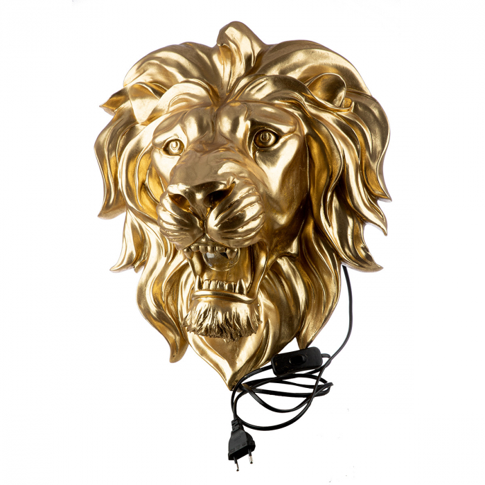 Obiect de perete (LED), Leu, Regele Savanei, Polirășină, auriu, PU 1, L. 24,5 cm, L. 41 cm, H. 47 cm [3]