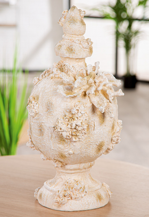Obiect decorativ, Amforă, motiv coral, rășină sintetică, alb, PU 1, L. 23 cm, l. 25 cm, H 50 cm [5]