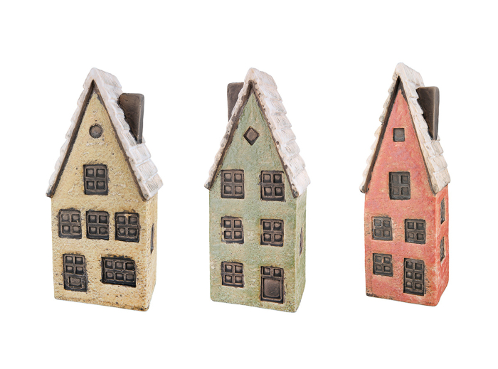 Obiect decorativ, Casa, "Nördlingen", Ceramica, galben, verde, rosu, PU 3, Asortat de 3 ori, L. 6 cm, l. 9 cm, H 22 cm [1]