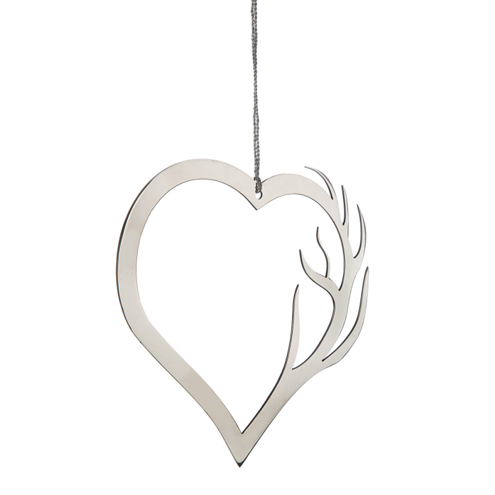 Obiect decorativ, Inima, "Gweweih im Herzen", Otel inoxidabil, culoare argintie, PU 4, L. 0,1 cm, L. 20 cm, H 21 cm [3]