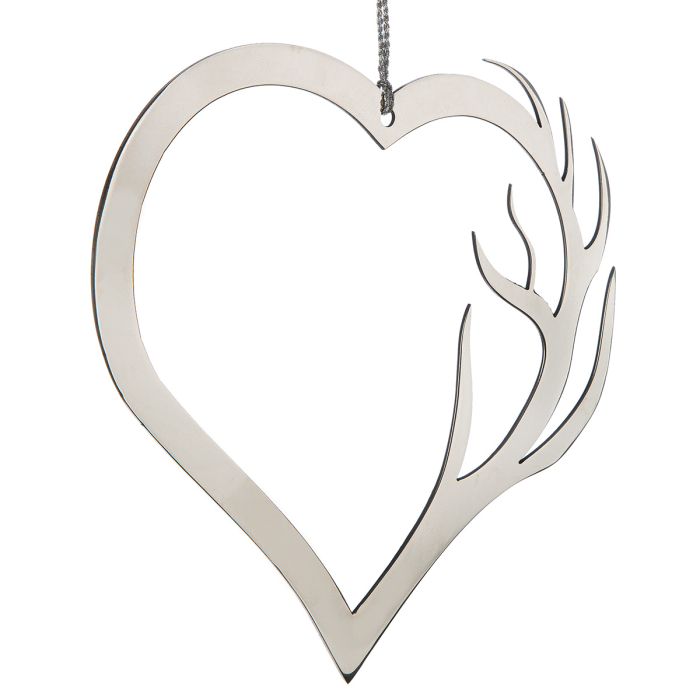 Obiect decorativ, Inima, "Gweweih im Herzen", Otel inoxidabil, culoare argintie, PU 4, L. 0,1 cm, L. 20 cm, H 21 cm [2]