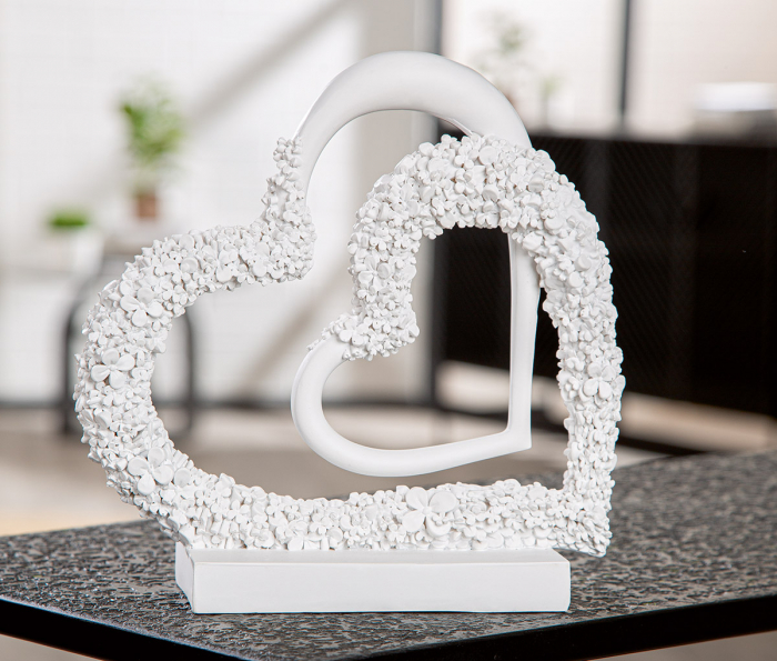 Obiect decorativ, Inimă, Motiv floral, Rășină sintetică, alb, PU 2, L. 8 cm, L. 22 cm, H 23 cm [5]