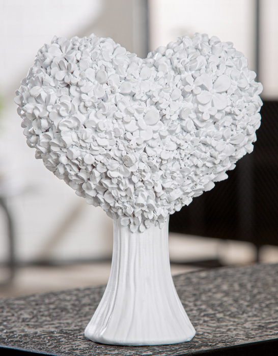 Obiect decorativ, Inimă, Motiv floral, Rășină sintetică, alb, PU 3, L. 10 cm, L. 16 cm, H 21 cm [5]